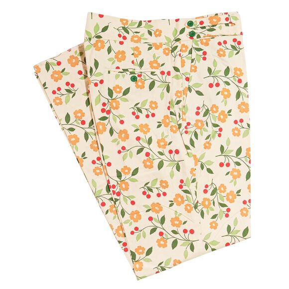 Mens Gurkha Pants 38 Beige Green Orange Floral Trousers Straight Fit Flat Front - Picture 1 of 8